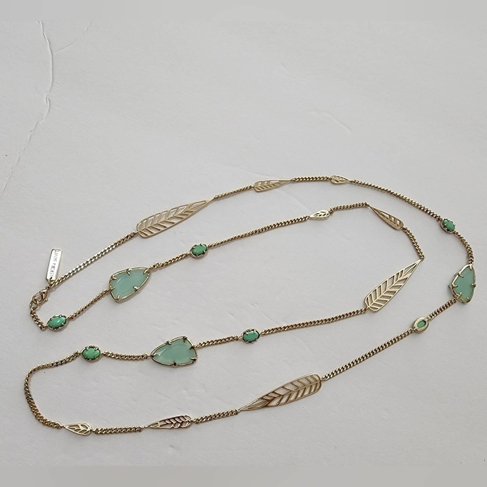 Kendra Scott vintage Marla Mint Green Gold Extra Long Strand Necklace Satoir
